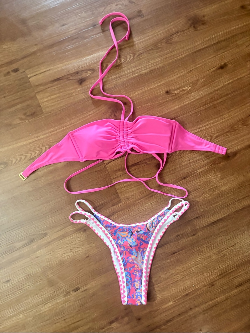 Target Hot Pink Bandeau Bikini with Paisley Print Bottoms